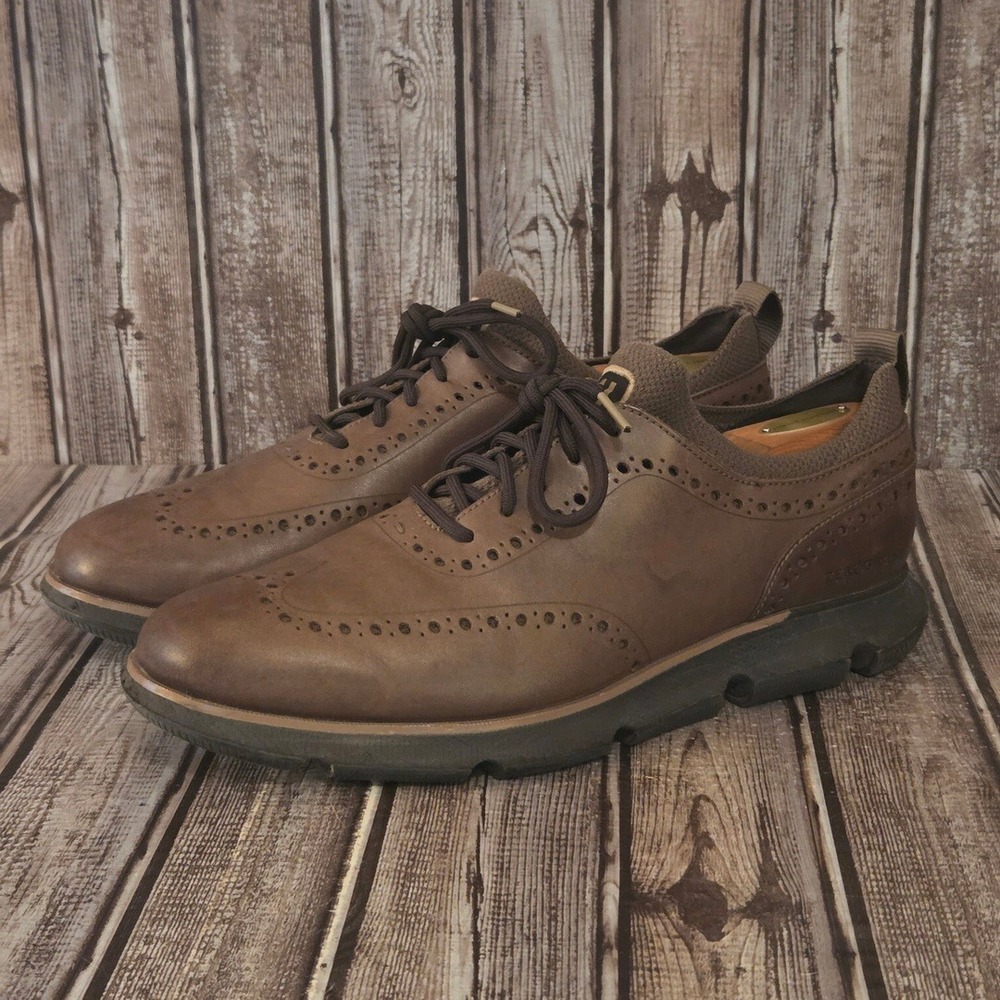 Sz 10.5 M Mens Cole Haan 4.Zerogrand Brown Leather Wingtip Oxford Shoes VGUC
